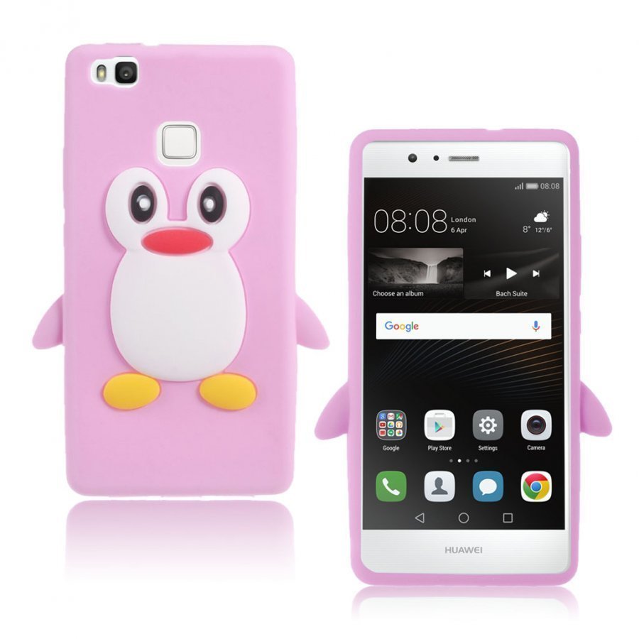 Huawei P9 Lite 3d Pingviini Joustava Silikoni Kuori Pinkki