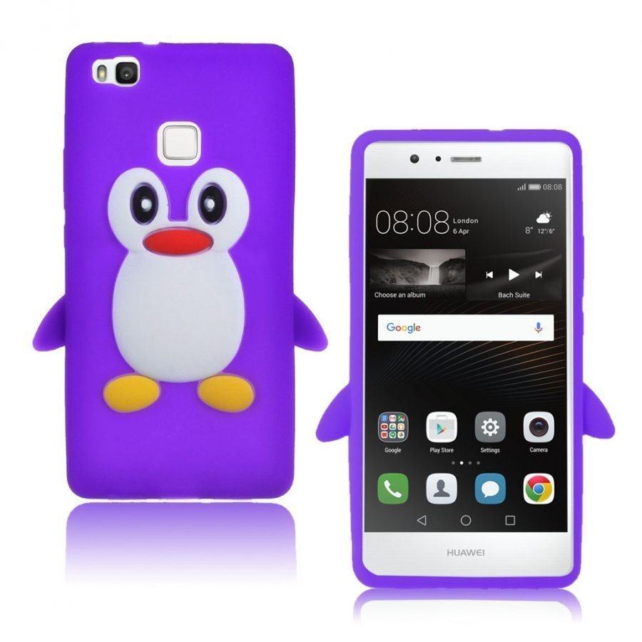 Huawei P9 Lite 3d Pingviini Joustava Silikoni Kuori Violetti