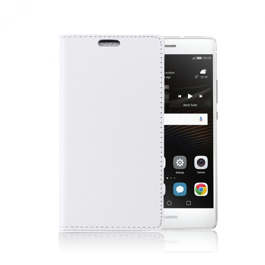 Huawei P9 Lite Hiekkapintainen Nahkakotelo Korttitaskuilla White