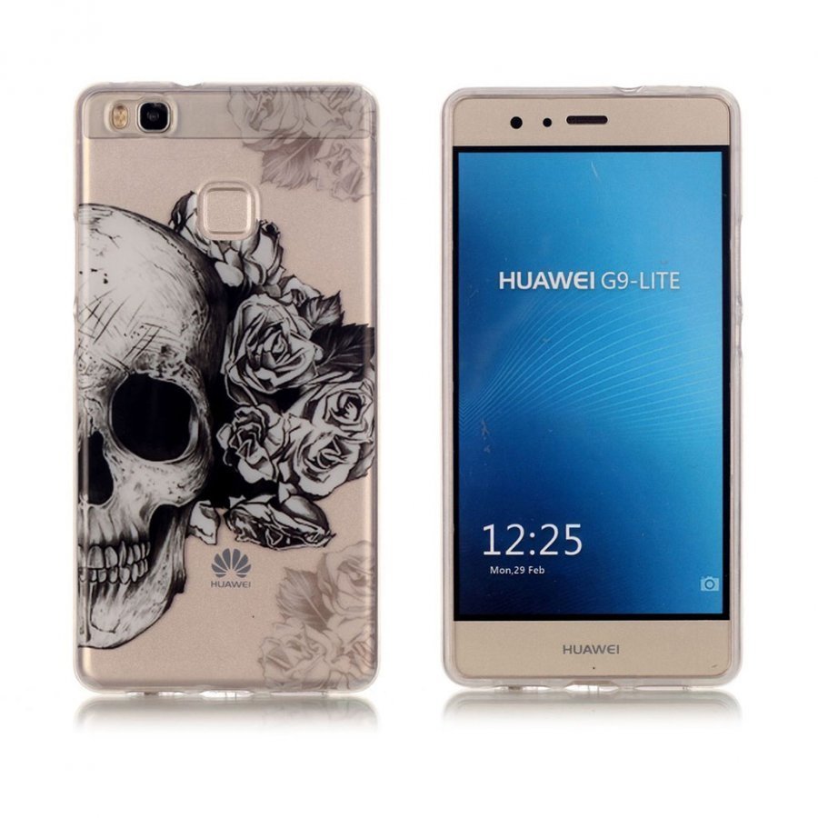 Huawei P9 Lite Joustava Kirkas Muovikuori Pääkallo Ja Ruusut