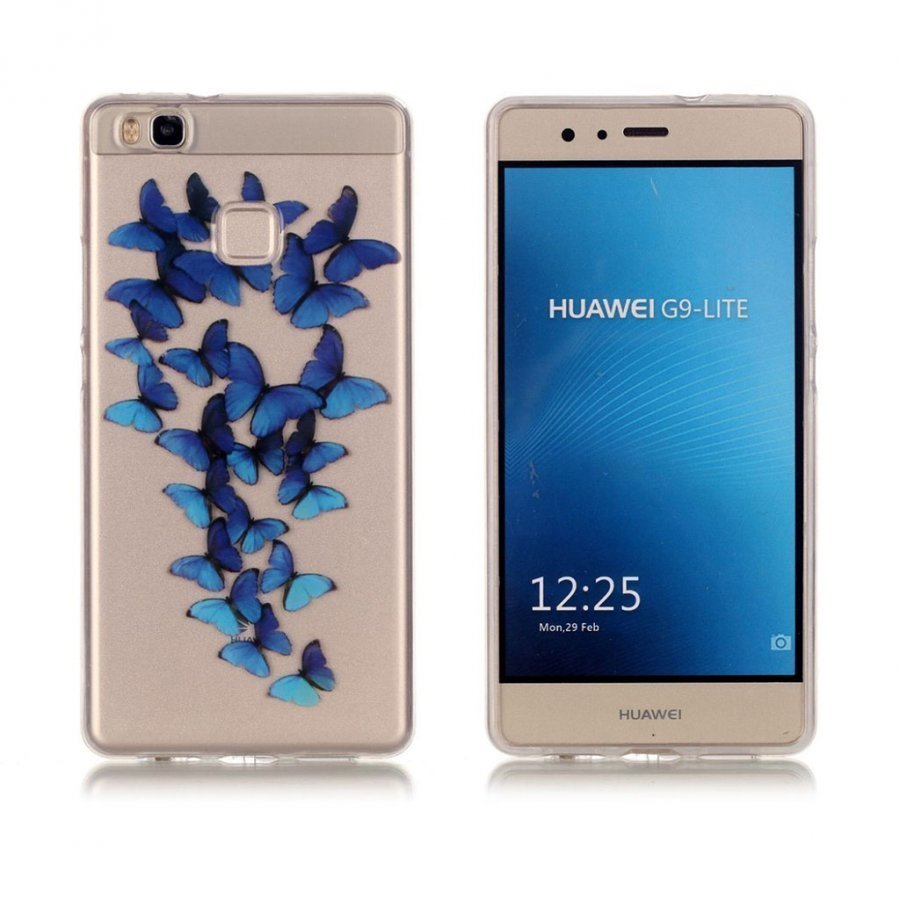 Huawei P9 Lite Joustava Kirkas Muovikuori Sinisiä Perhosia