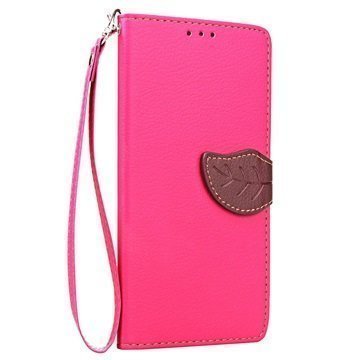 Huawei P9 Lite Leaf Lompakkokotelo Kuuma Pinkki