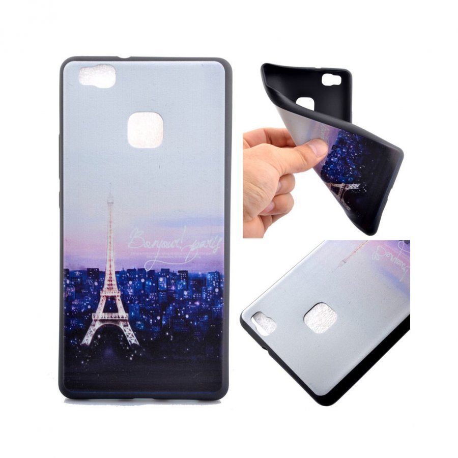 Huawei P9 Lite Pehmeä Joustava Muovikuori Kuviolla Eiffel Torni Ja Talot