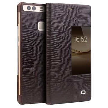 Huawei P9 Plus Qialino Smart View Flip Case Lizard Skin Brown