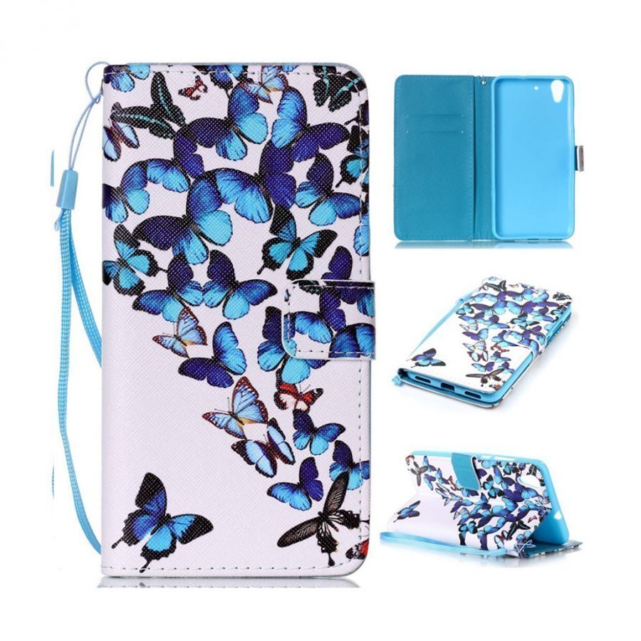 Huawei Y6 Ii Päiväkirja Nahkakotelo Siniset Perhoset
