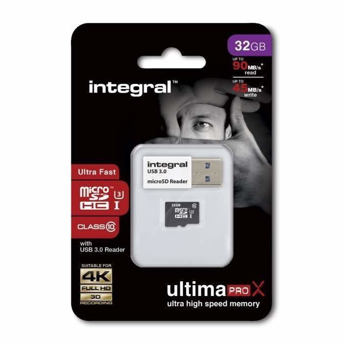 INTEGRAL micro SDHC Muistikortti 32 Gt Class 10 UHS-1 U3 USB 3.0 adapterilla