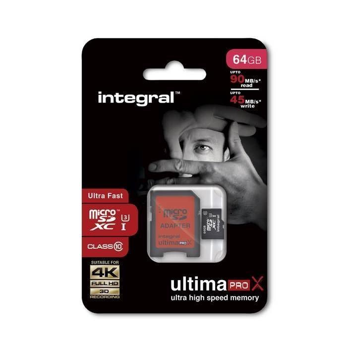 INTEGRAL micro SDHC Muistikortti 64 Gt Class 10 UHS-1 U3 SD Adapterilla