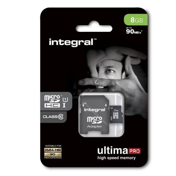 INTEGRAL micro SDHC Muistikortti 8 Gt Class 10 Huippu nopea SD adapterilla