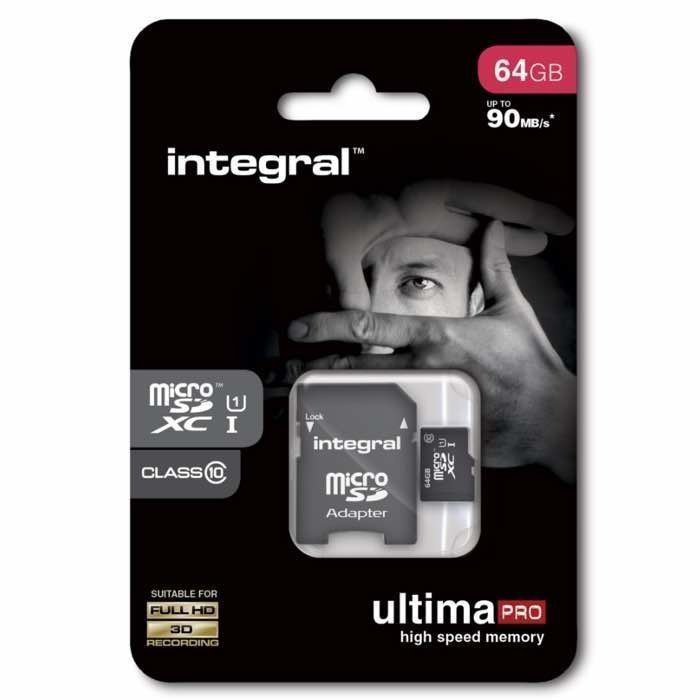 INTEGRAL micro SDXC Muistikortti 64 Gt Class 10 Huippu nopea SD adapterilla