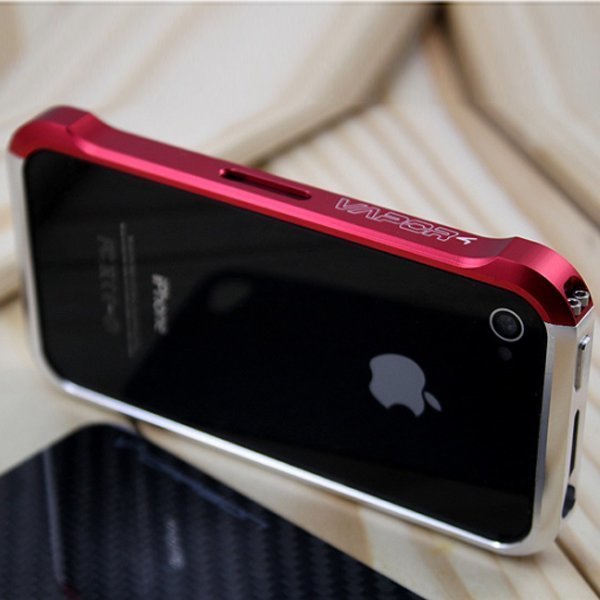 Iphone 4 Alumiininen Suojakehys Hiilikuitu Takakuorella Punainen Hopea