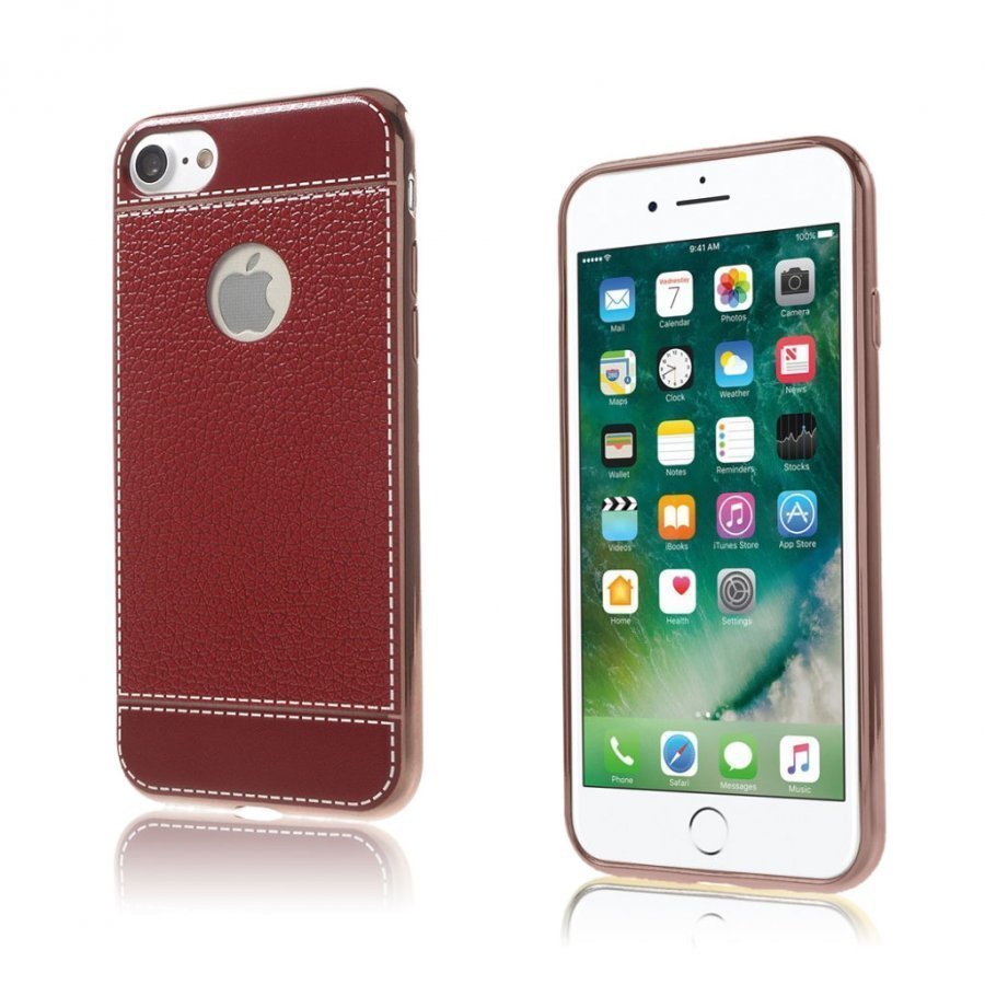 Isaksson Iphone 7 Keinonahka Päällystetty Kuori Punainen
