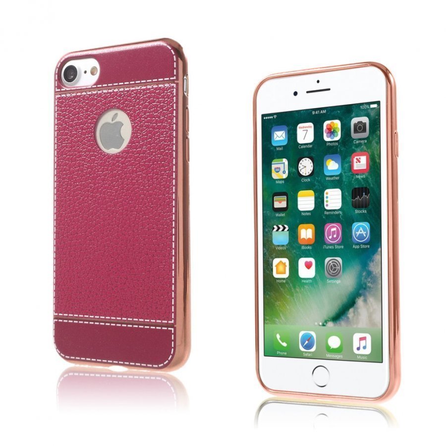 Isaksson Iphone 7 Keinonahka Päällystetty Kuori Tumma Pinkki