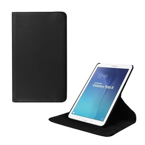 Jessen Samsung Galaxy Tab E 9.6 Nahkakotelo Kääntyvällä Standillä Musta