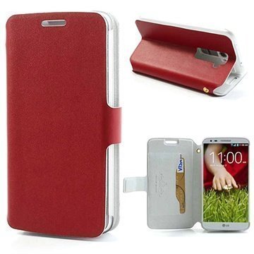 LG G2 Doormoon Wallet Nahkakotelo Punainen