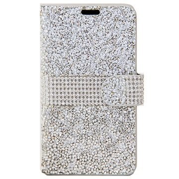 LG K7 Beyond Cell Diamond Glitter Lompakkokotelo Valkoinen