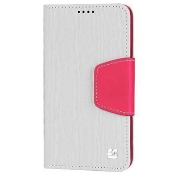 LG L70 D320 Dual SIM D325 Beyond Cell Infolio Nahkainen Lompakkokotelo Valkoinen / Pinkki