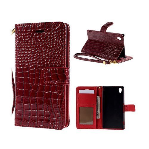Marx Wallet Sony Xperia M4 Aqua Nahkakotelo Standillä Punainen Krokotiilin Nahkaa