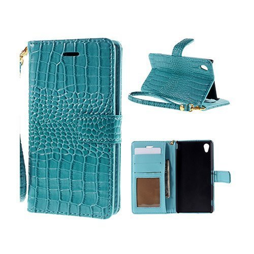 Marx Wallet Sony Xperia M4 Aqua Nahkakotelo Standillä Sininen Krokotiilin Nahkaa
