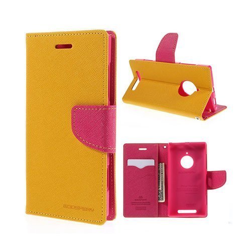 Mercury Nokia Lumia 830 Nahkakotelo Korttitaskuilla Keltainen / Kuuma Pinkki