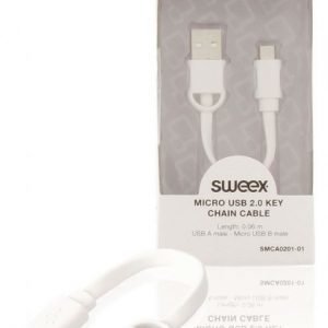 Micro USB 2.0 -avaimenperäkaapeli USB A -urosliitin Micro USB B -urosliitin 0 10 m valkoinen