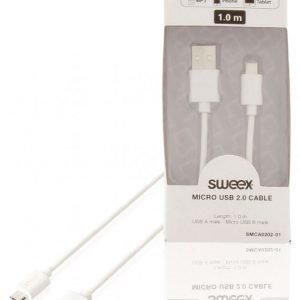 Micro USB 2.0 -kaapeli USB A -urosliitin Micro USB B -urosliitin 1 00 m valkoinen