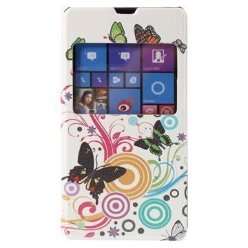Microsoft Lumia 535 Lumia 535 Dual SIM Slim View Folio Suojakotelo Perhoset / Ympyrät