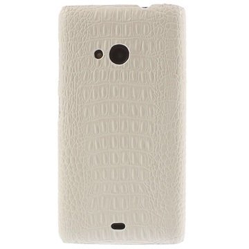 Microsoft Lumia 535 Nahkapinnoitettu Kovakotelo Krokotiili Valkoinen
