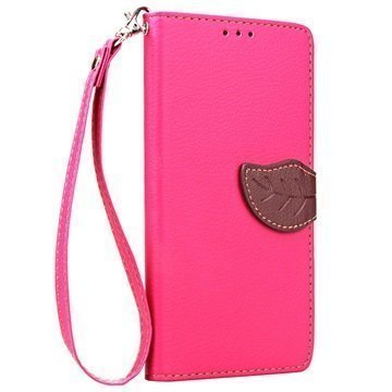 Microsoft Lumia 650 Leaf Lompakkokotelo Kuuma Pinkki