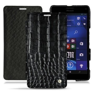 Microsoft Lumia 950 XL Noreve Tradition D Nahkainen Läppäkotelo Horizon Krokotiili Musta