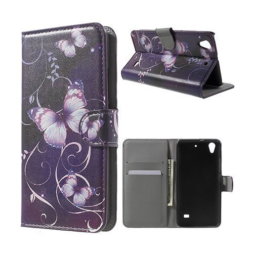 Moberg Huawei Ascend G620s Nahkakotelo Lompakolla Violetti Perhonen