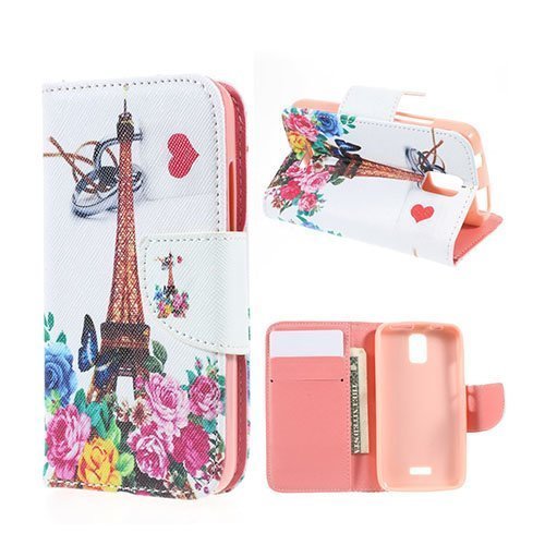 Moberg Huawei Y360 Nahkakotelo Korttitaskuilla Eiffel Torni Ja Kukka