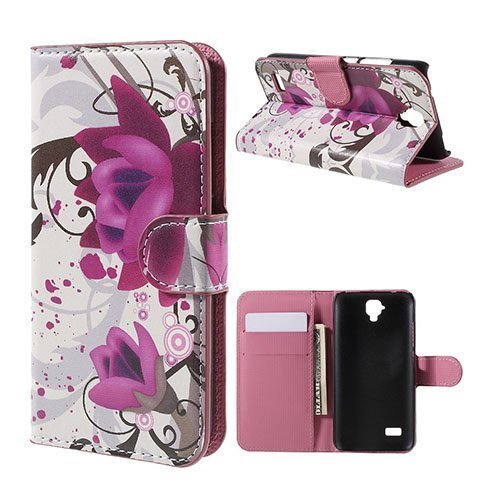 Moberg Huawei Y5 Y560 Kotelo Korttitaskuilla Violetteja Kukkia