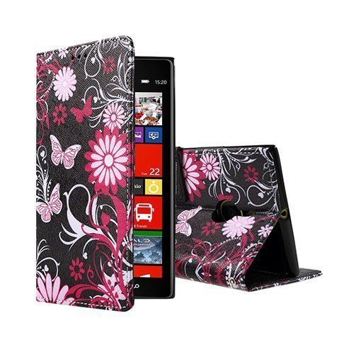 Moberg Nokia Lumia 1520 Nahkakotelo Kukka Perhosia