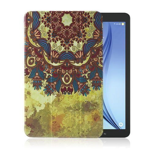 Moberg Samsung Galaxy Tab E. 9.6 Kolmesti Taittuva Nahkakotelo Standillä Henna Mehndi Kuvio