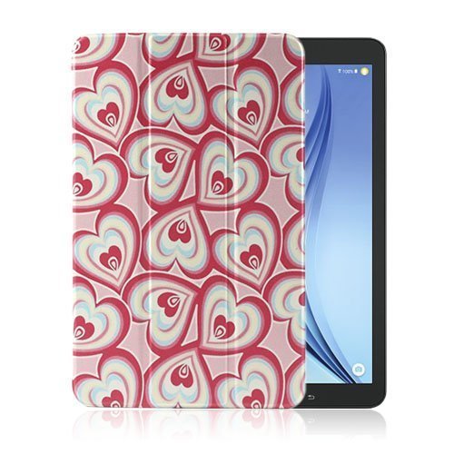 Moberg Samsung Galaxy Tab E. 9.6 Kolmesti Taittuva Nahkakotelo Standillä Saumattomia Sydämiä Kuvio