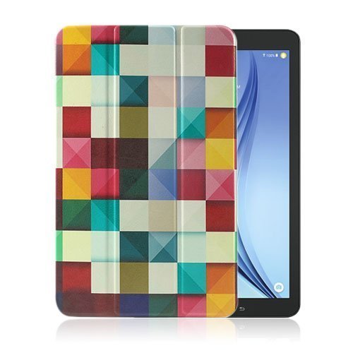 Moberg Samsung Galaxy Tab E. 9.6 Kolmesti Taittuva Nahkakotelo Standillä Värikäs Kolmio Kuvio