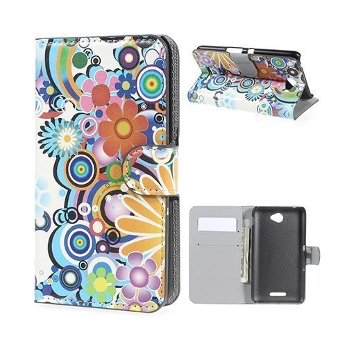 Moberg Sony Xperia E4 Nahkakotelo Korttitaskuilla Värikkäät Kukka