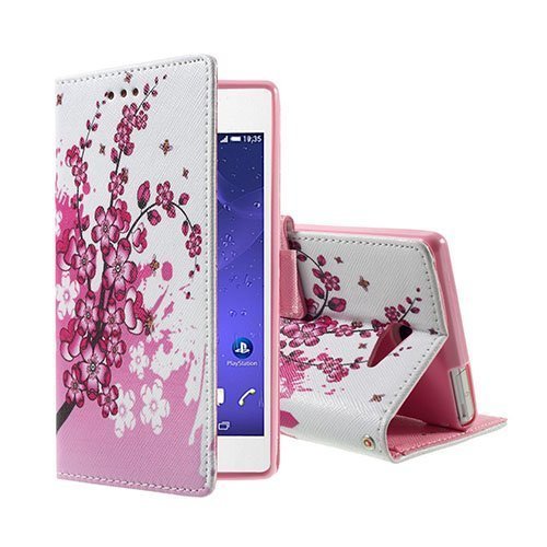 Moberg Sony Xperia M2 Aqua Nahkakotelo Standillä Luumupuu