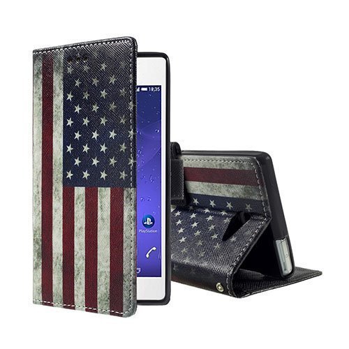 Moberg Sony Xperia M2 Aqua Nahkakotelo Standillä Vanhanaikainen Amerikan Lippu