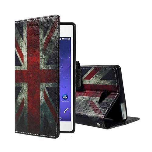 Moberg Sony Xperia M2 Aqua Nahkakotelo Standillä Vanhanaikainen Britannian Lippu