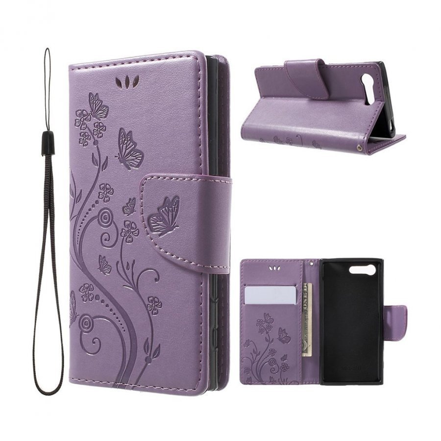 Moberg Sony Xperia X Compact Perhos Nahkakotelo Läpällä Vaalea Violetti