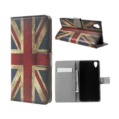 Moberg Sony Xperia X Performance Nahkakotelo Korttitaskuilla Vanhanaikainen Britannian Lippu