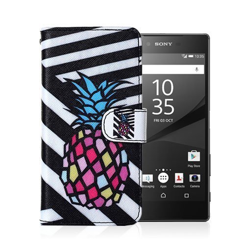 Moberg Sony Xperia Z5 Nahkakotelo Ananas Ja Raidat