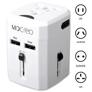 Mocreo Yleiskäyttöinen Kaksois-USB Matkalaturi EU AU UK US Valkoinen