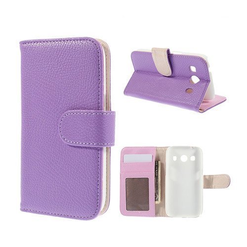 Moen Litsi Pintainen Nahkakotelo Lompakko Stand Samsung Galaxy Ace 4 Puhelimeen Violetti