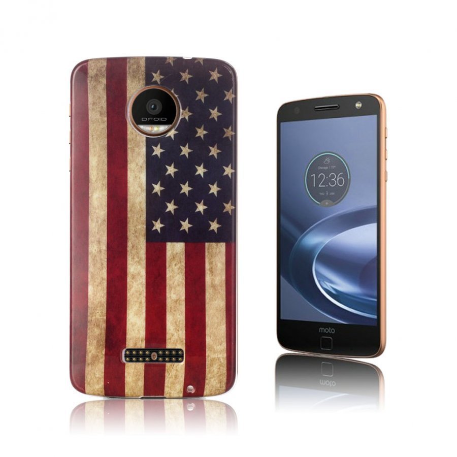 Motorola Moto Z Force Pehmeä Joustava Takakuori Retro Amerikan Lippu