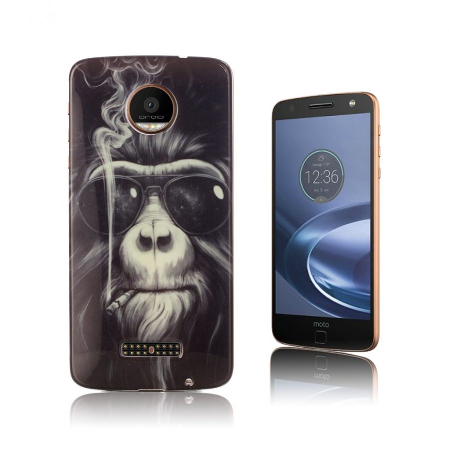 Motorola Moto Z Force Pehmeä Joustava Takakuori Tupakoiva Apina