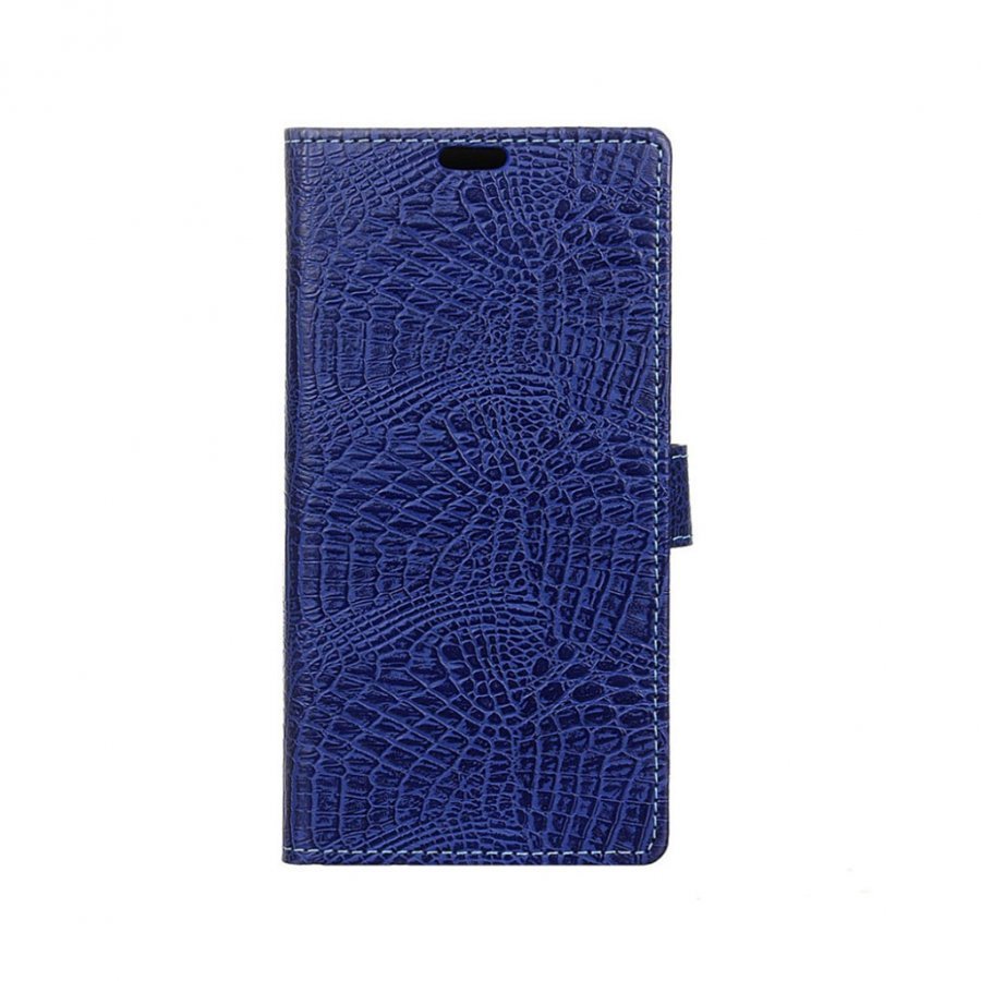 Motorola Moto Z Krokotiilinnahka Lompakko Kotelo Standillä Tummansininen
