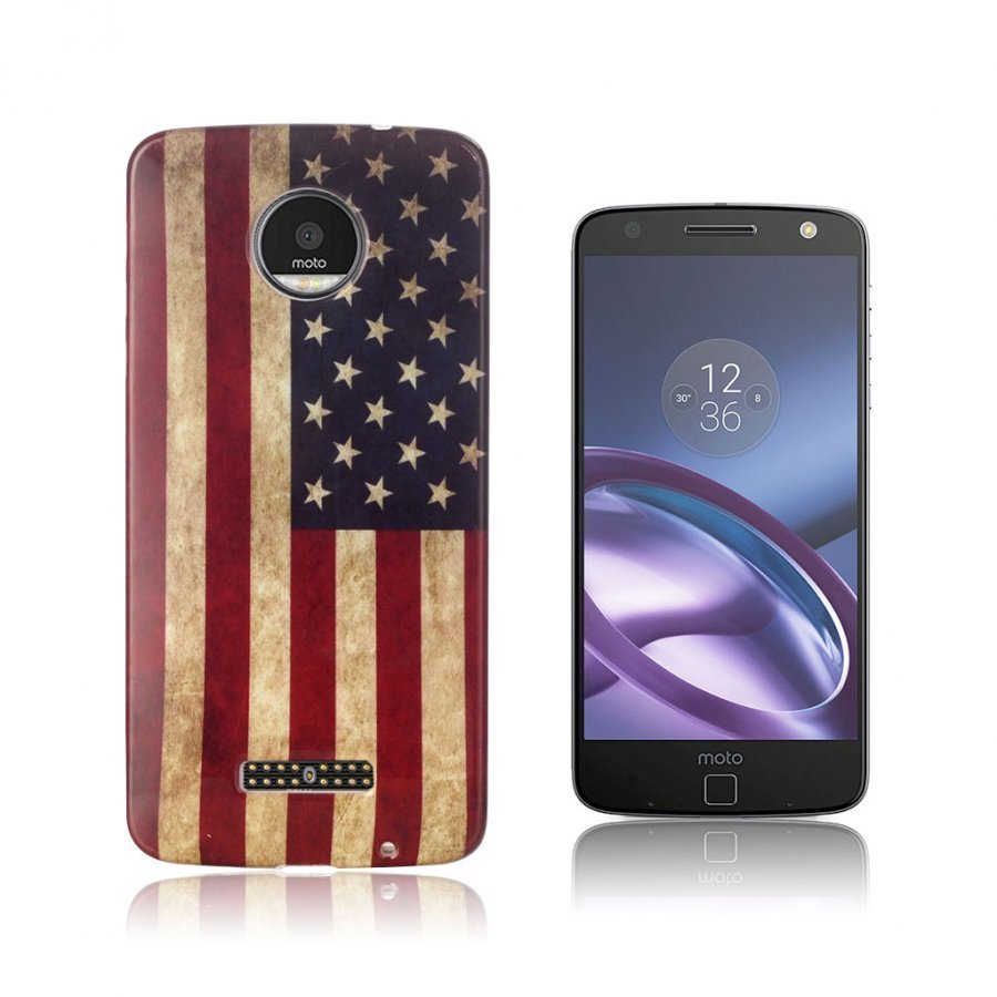 Motorola Moto Z Pehmeä Joustava Muovikuori Retro Amerikan Lippu