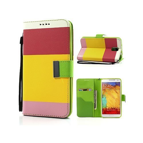 Multi Color Samsung Galaxy Note 3 Nahkakotelo Punainen / Keltainen